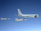 C-135FR refuels Swedish JAS-39 Gripens